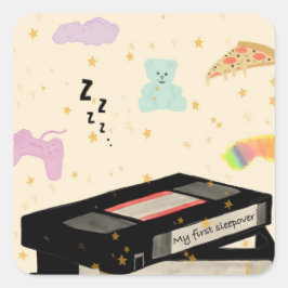 Meine erste Sleepover - Dreamcore VHS Nostalgie Quadratischer Aufkleber