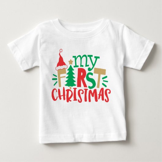 Meine erste Weihnachtsbaum-Weihnachtsmannmütze Red Baby T-shirt (Vorderseite)