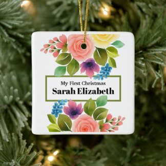 Meine erste Weihnachtsblume Keramikornament