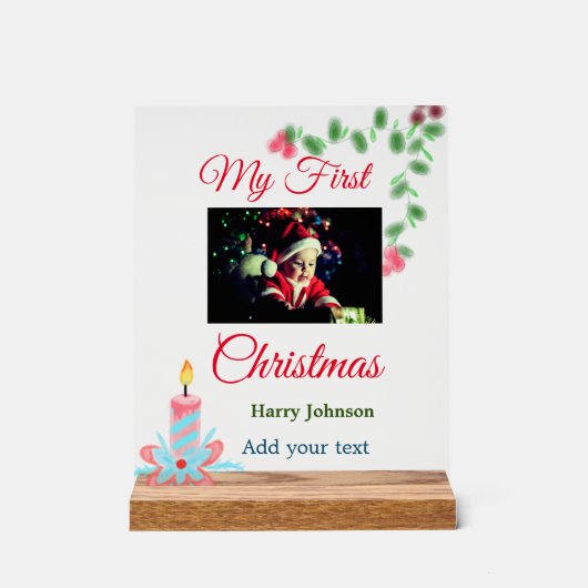 Meine erste Weihnachtskerze gibt dem Foto den Name Acrylschild (Vorderseite)