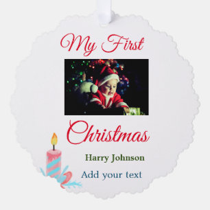 Meine erste Weihnachtskerze gibt dem Foto den Name Ornament Karte