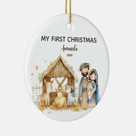 Meine erste Weihnachtskrippe Personalisiert Keramik Ornament (Rechts)