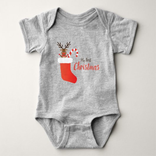 Meine erste Weihnachtsrentiere in einem Strumpf ro Baby Strampler (Vorderseite)