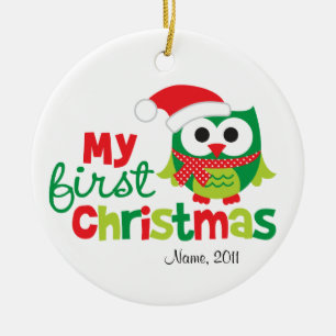 Meine erste Weihnachtssankt-Eule Keramikornament