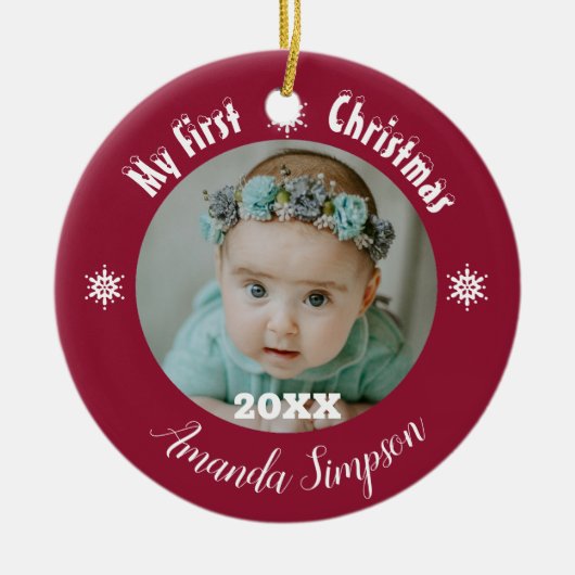 Meine erste Weihnachtsschneeflocke Gerahmte Orname Keramik Ornament (Vorne)