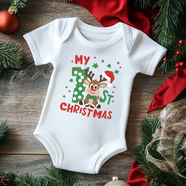 Meine erste Weihnachtstypografie Niedlich Rentiere Baby Strampler