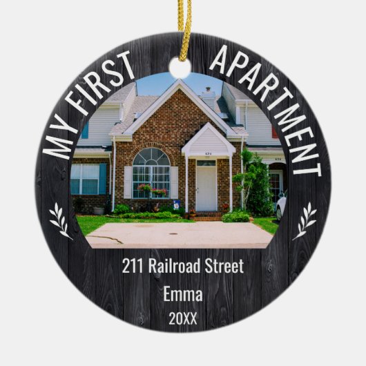 Meine erste Wohnung 2022 Individuelle Name & 2 Fot Keramik Ornament (Vorne)
