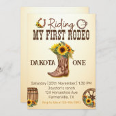 Meine ersten Rodeo Cowboy Stiefel Sonnenblumenmädc Einladung (Vorne/Hinten)
