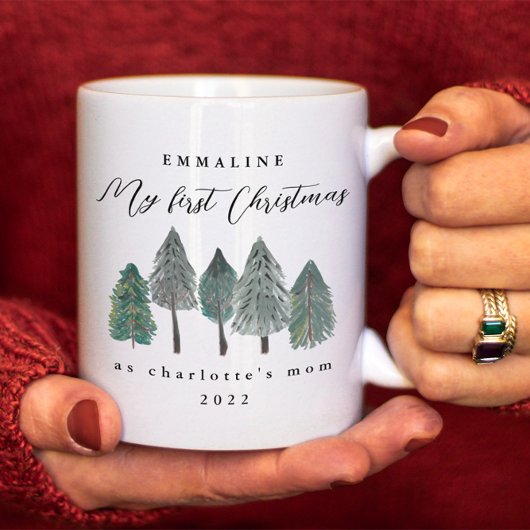 Meine ersten Weihnachten als Mama Foto Pine Trees Kaffeetasse