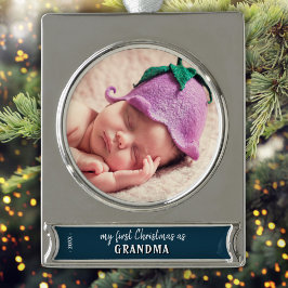 Meine ersten Weihnachten als Oma-Foto Banner-Ornament Silber