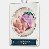 Meine ersten Weihnachten als Oma-Foto Banner-Ornament Silber (Links)