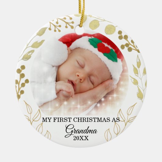Meine ersten Weihnachten als Oma Foto Gold Folios Keramik Ornament (Vorne)