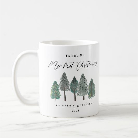 Meine ersten Weihnachten als Oma Foto Pine Trees Kaffeetasse (Links)