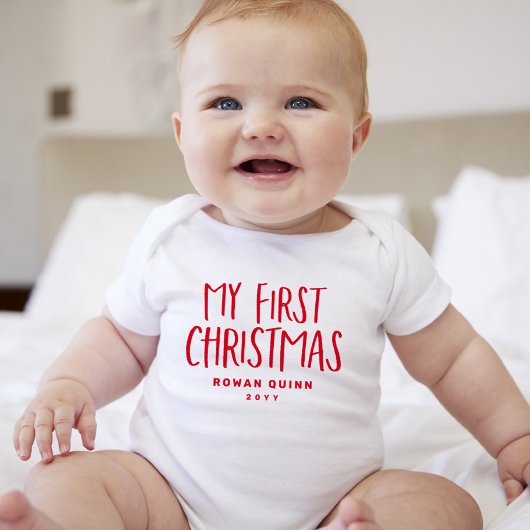 Meine ersten Weihnachten niedlich rot personalisie Baby Strampler