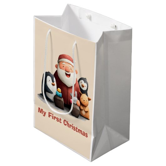 Meine ersten Weihnachten Niedlich Weihnachten Weih Mittlere Geschenktüte (Vorderseite Schrägansicht)