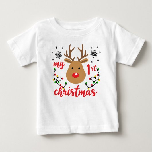 Meine ersten Weihnachten Niedliche moderne Rentier Baby T-shirt (Vorderseite)