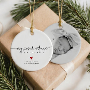 Meine ersten Weihnachts-Baby-Statistiken Foto-Orna Keramik Ornament