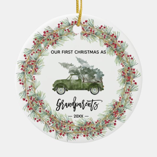 Meine ersten Weihnachtsgroßeltern LKW Greenery Keramik Ornament (Vorne)