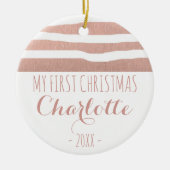 Meine ersten WeihnachtsRosengoldhandrawn Streifen Keramik Ornament (Vorne)