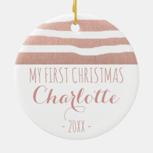 Meine ersten WeihnachtsRosengoldhandrawn Streifen Keramik Ornament