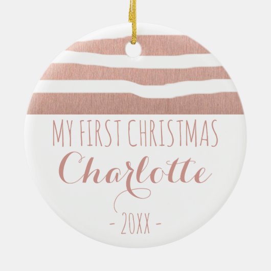 Meine ersten WeihnachtsRosengoldhandrawn Streifen Keramik Ornament (Hinten)