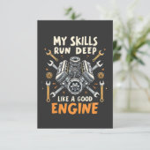 Meine Fähigkeiten laufen tief wie ein guter Motor Dankeskarte (Stehend Vorderseite)