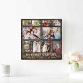 Meine Familie ist meine Foto-Kollektion aus Holz Quadratische Wanduhr (Zuhause)