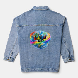 Meine farbenfrohe Welt Regenbogen Globus Denim Jac Jeansjacke