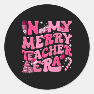 Meine frohe Lehrerin Era Retro Groovy Lehrerin Chr Runder Aufkleber
