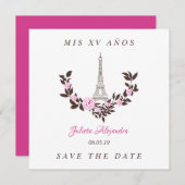 Meine Fünfzehn Jahre Blumen Diseño Paris Rosa Dankeskarte (Vorne/Hinten)