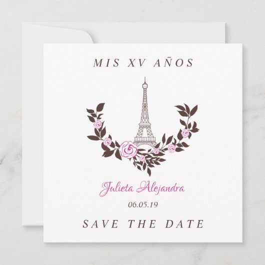 Meine Fünfzehn Jahre Blumen Diseño Paris Rosa Dankeskarte (Vorderseite)