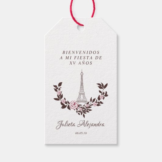 Meine Fünfzehn Jahre Blumen Diseño Torre Eiffel Geschenkanhänger (Vorderseite)