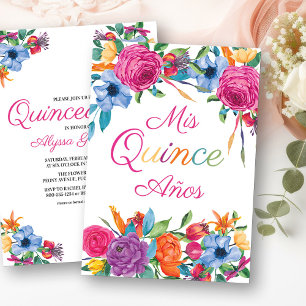 Meine Fünfzehn Jahre Fiesta Blumen Weiße Quinceane Einladung