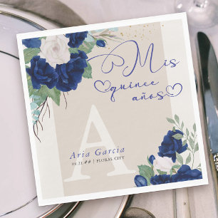 Meine fünfzehn Jahre Royal Blau Elfenbein Florales Serviette
