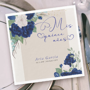 Meine fünfzehn Jahre Royal Blue Floral Quinceanera Serviette