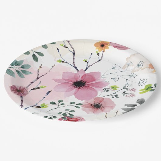 Meine Garden-Blume (Aquarelltechnik) Pappteller (Schrägansicht)