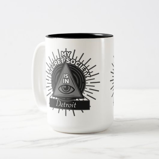 Meine Geheimgesellschaft ist in (jeder Stadt) Illu Zweifarbige Tasse (Vorderseite Links)