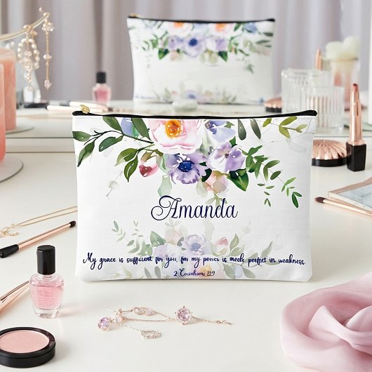 Meine Gnade ist ausreichend, blumig personalisiert Zubehörtasche