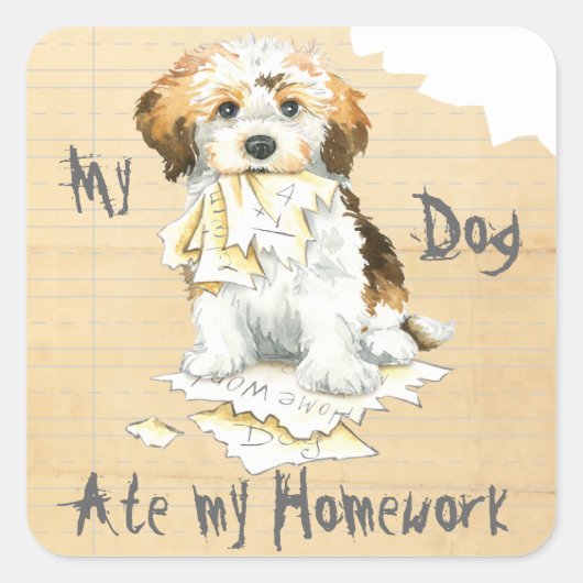 Meine Havanese Ate My Hausaufgaben Quadratischer Aufkleber (Vorderseite)