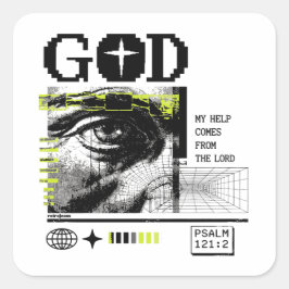Meine Hilfe kommt vom Herrn Psalm 121:2 Retrowave Quadratischer Aufkleber