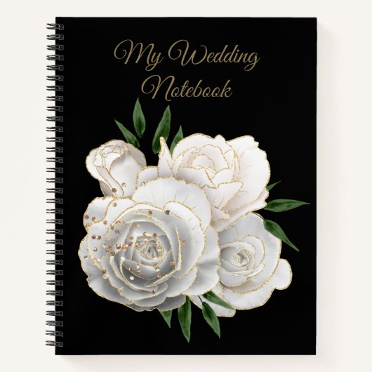 Meine Hochzeitsnotiz Gold und Weiße Rosen Notizblock (Vorderseite)