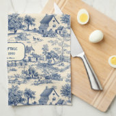 Meine Hütte Cobalt und Cream Toile de Jouy Geschirrtuch (Viertel Falte)