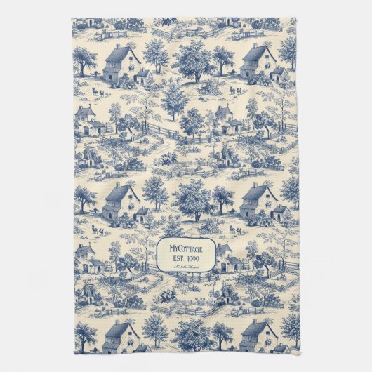 Meine Hütte Cobalt und Cream Toile de Jouy Geschirrtuch (Vertikal)