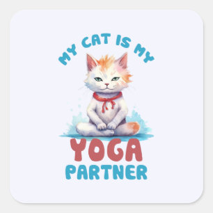 Meine Katze ist meine Yogapartnerin - eine adorabl Quadratischer Aufkleber