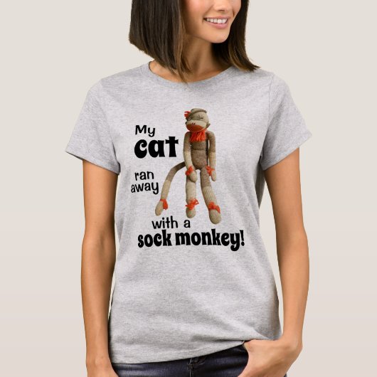 Meine Katze lief mit einem Socken-Affen weg! Funny T-Shirt (Vorderseite)