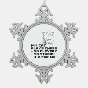 Meine Katze spielt Schach Schneeflocken Zinn-Ornament