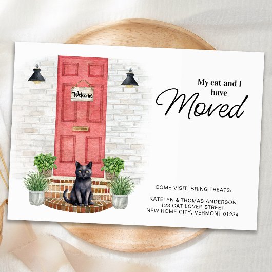 Meine Katze und ich haben die rote Vordertür versc Ankündigungspostkarte