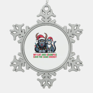 Meine Katze und Krampus haben die gleiche Energie Schneeflocken Zinn-Ornament
