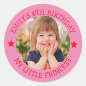 Meine kleine Prinzessin Happy Birthday Foto Name Runder Aufkleber (Vorderseite)