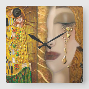 Meine Klimt Serie: Gold Quadratische Wanduhr